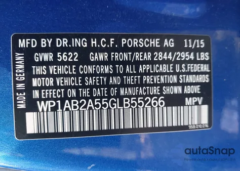 2016 Porsche Macan S from USA, damaged, VIN WP1AB2A55GLB55266